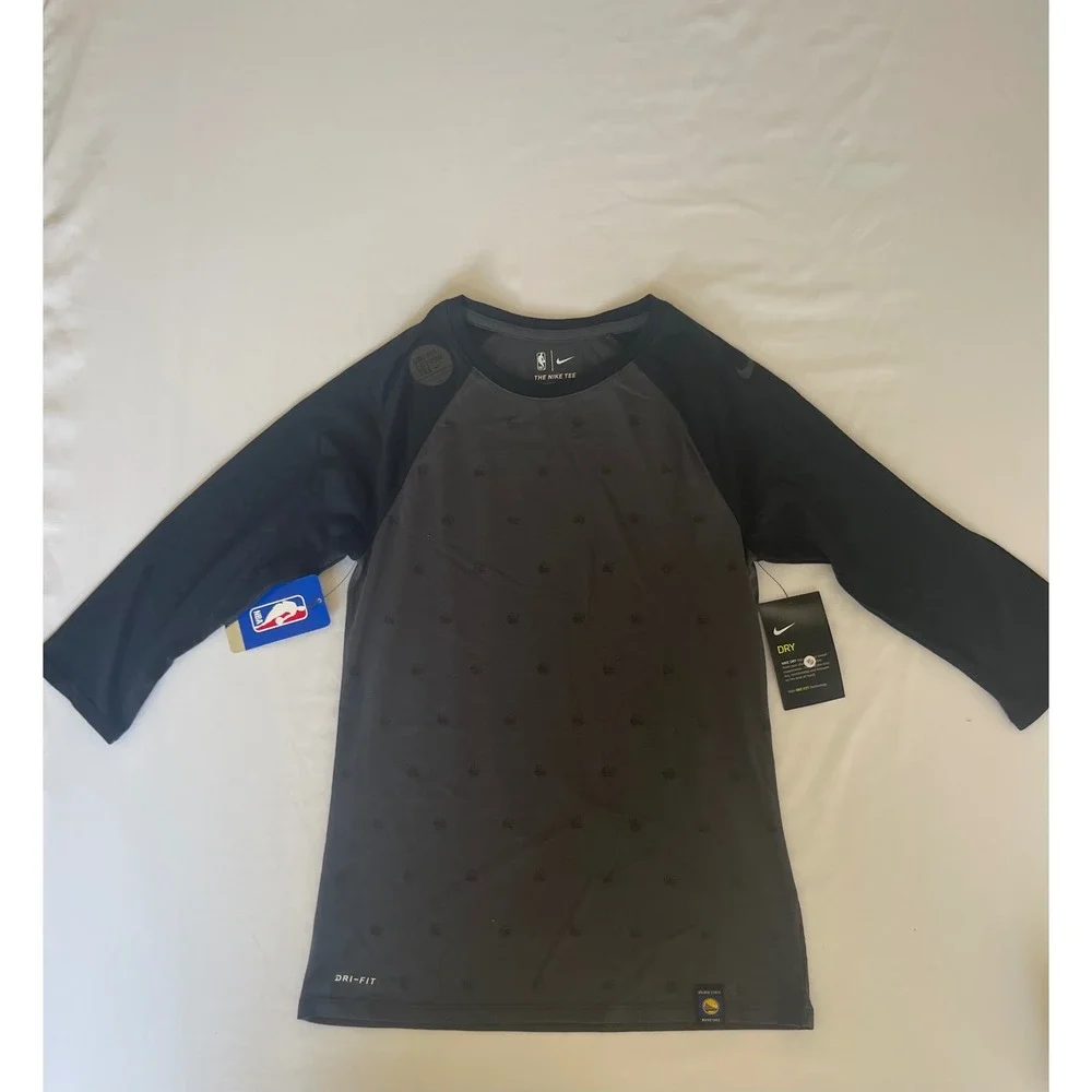 Nike NBA Golden State Warriors Dri-FIT 3/4 Sleeve Shirt Grey Black XS‎ NEW